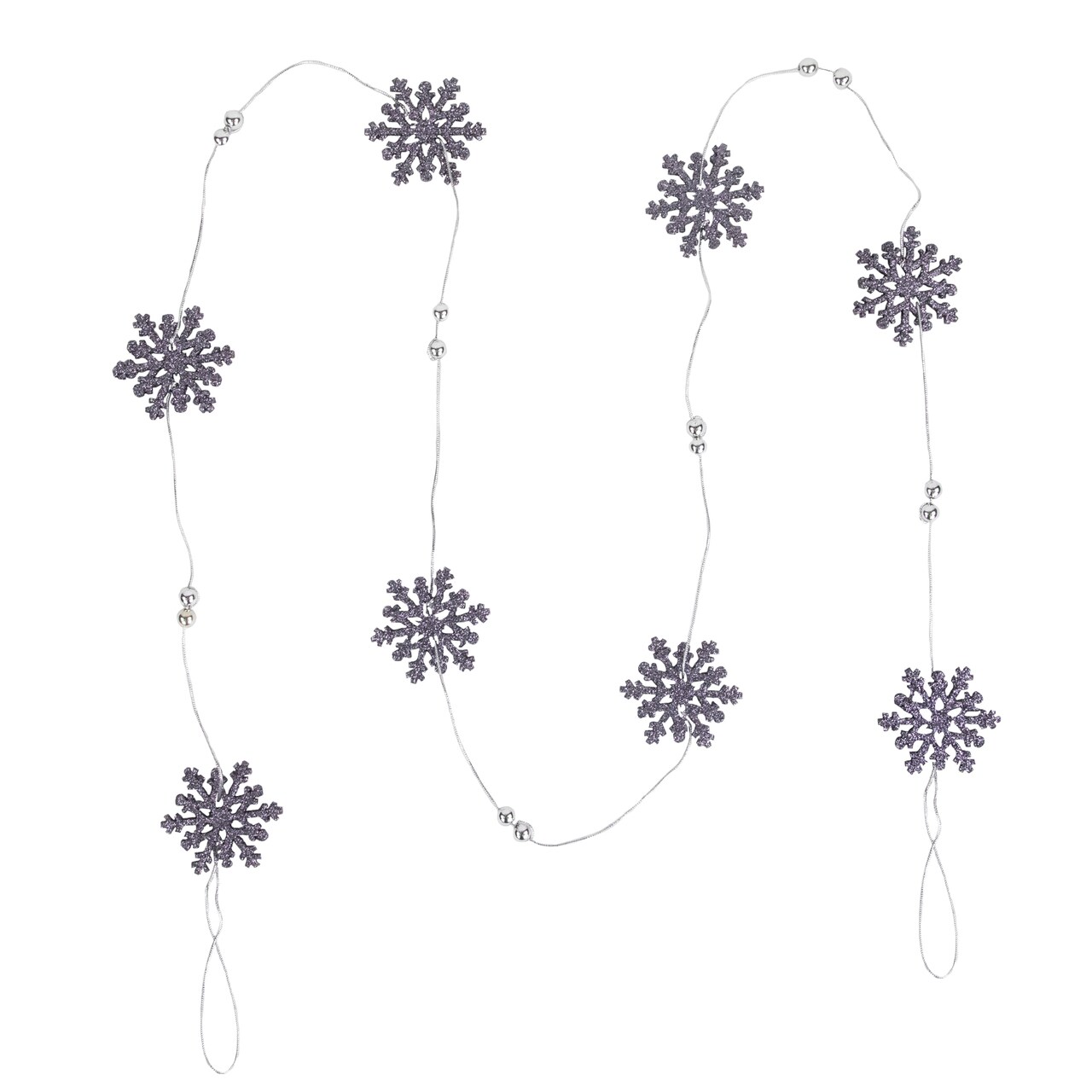 Northlight 5' x 2" Purple Snowflake Christmas Garland with Silver Beads, Unlit